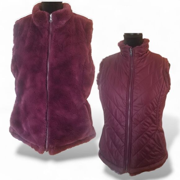 ⭐️ Nicole Miller Reversable Quilted/Faux Fur Vest Cabernet sz M - Picture 1 of 10